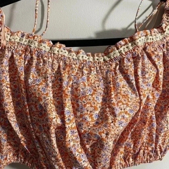 🍁 Zara lace trim floral printed top medium 0387/070 - Picture 6 of 6